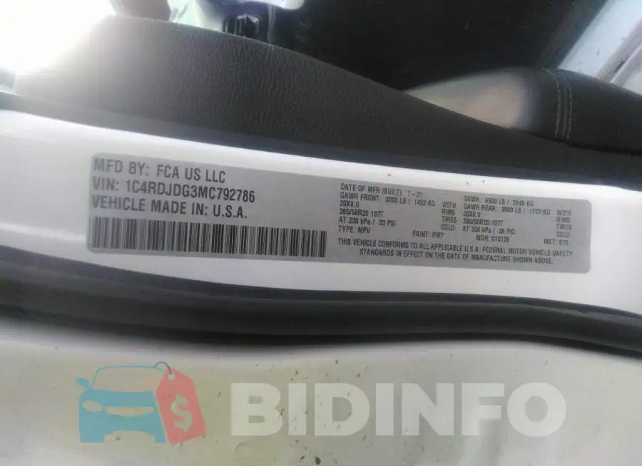 1C4RDJDG3MC792786 Photo# 9