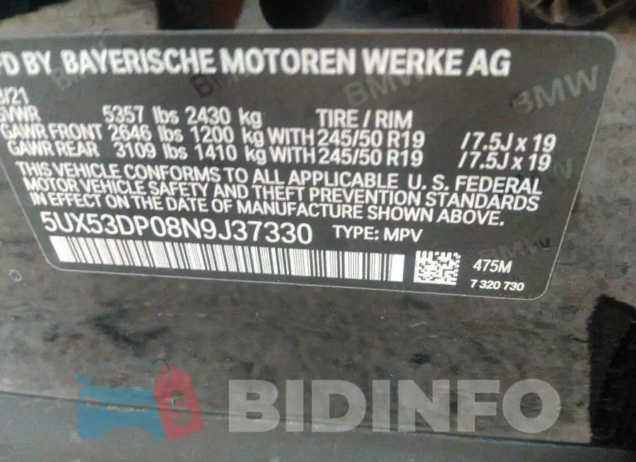5UX53DP08N9J37330 Photo# 9