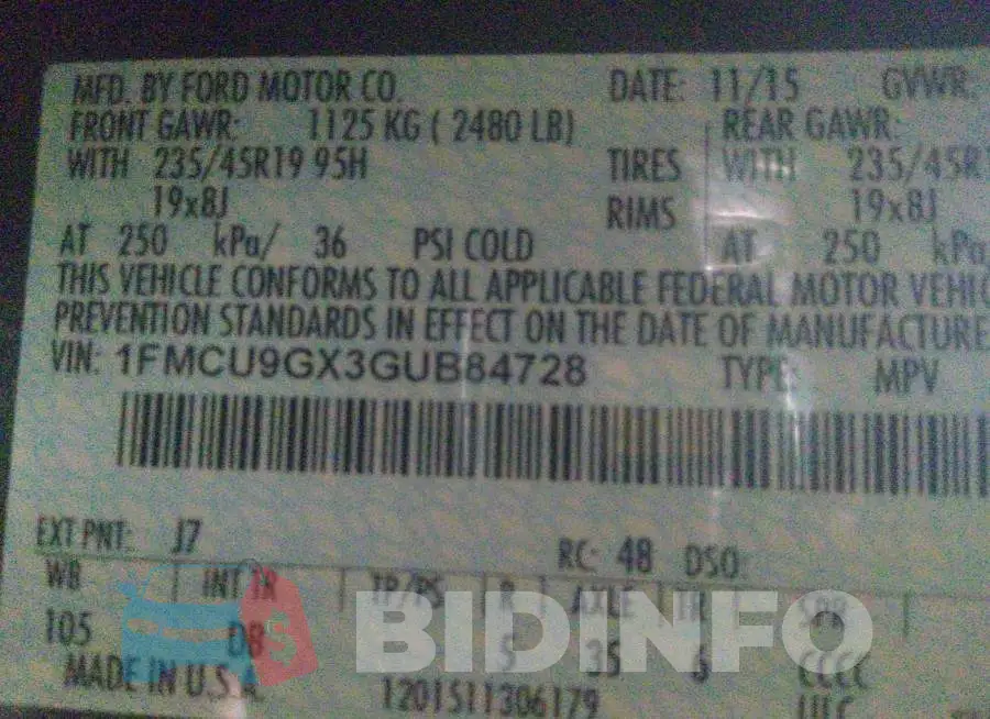 1FMCU9GX3GUB84728 Photo# 9