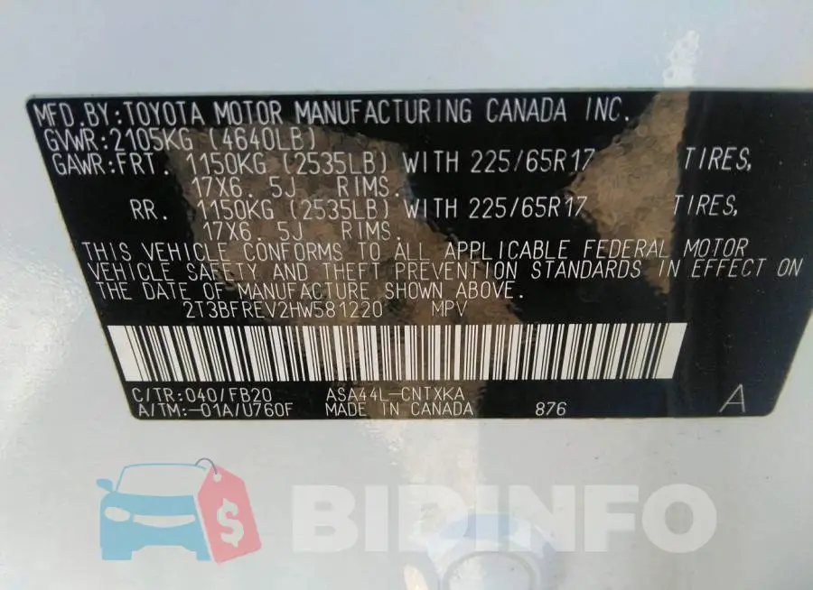 2T3BFREV2HW581220 Photo# 9