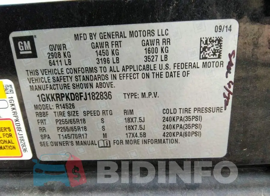 1GKKRPKD8FJ182836 Photo# 9