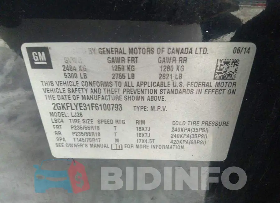 2GKFLYE31F6100793 Photo# 9