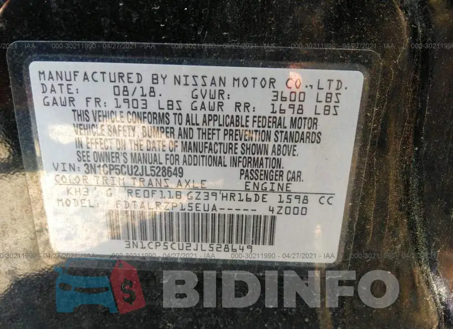 3N1CP5CU2JL528649 Photo# 9