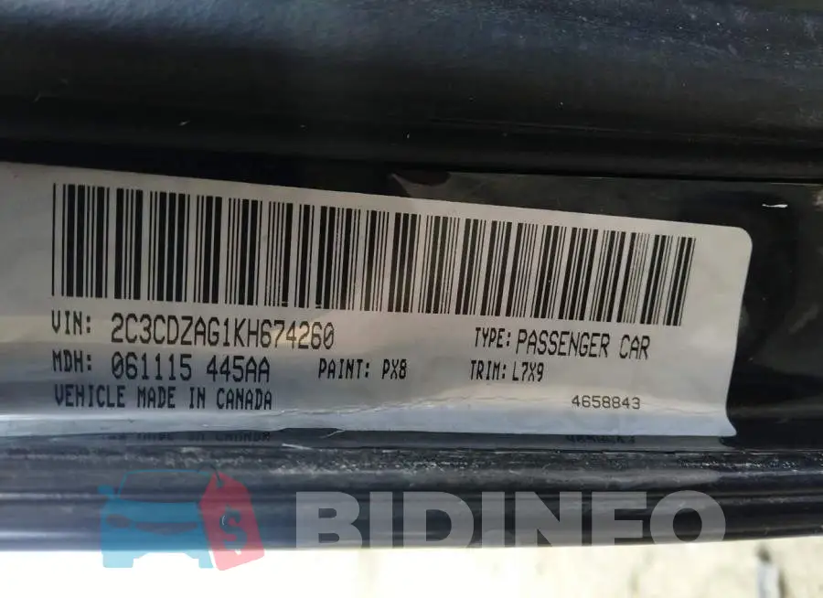 2C3CDZAG1KH674260 Photo# 9
