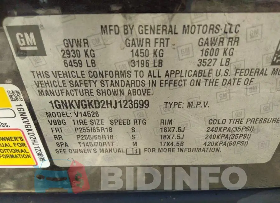 1GNKVGKD2HJ123699 Photo# 9