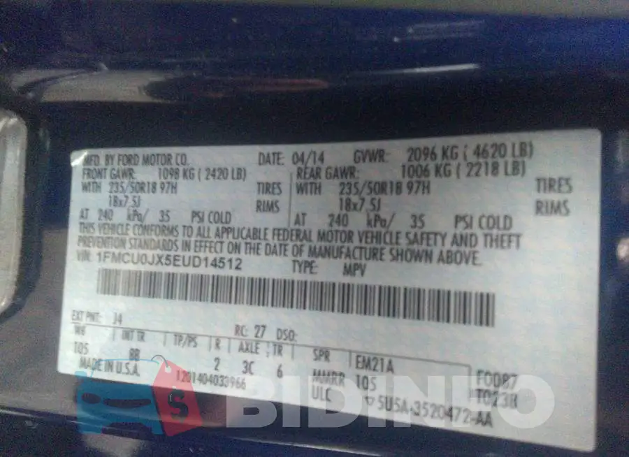 1FMCU0JX5EUD14512 Photo# 9