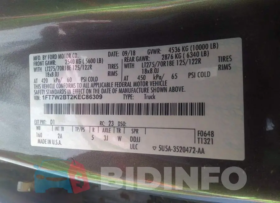 1FT7W2BT2KEC86309 Photo# 9