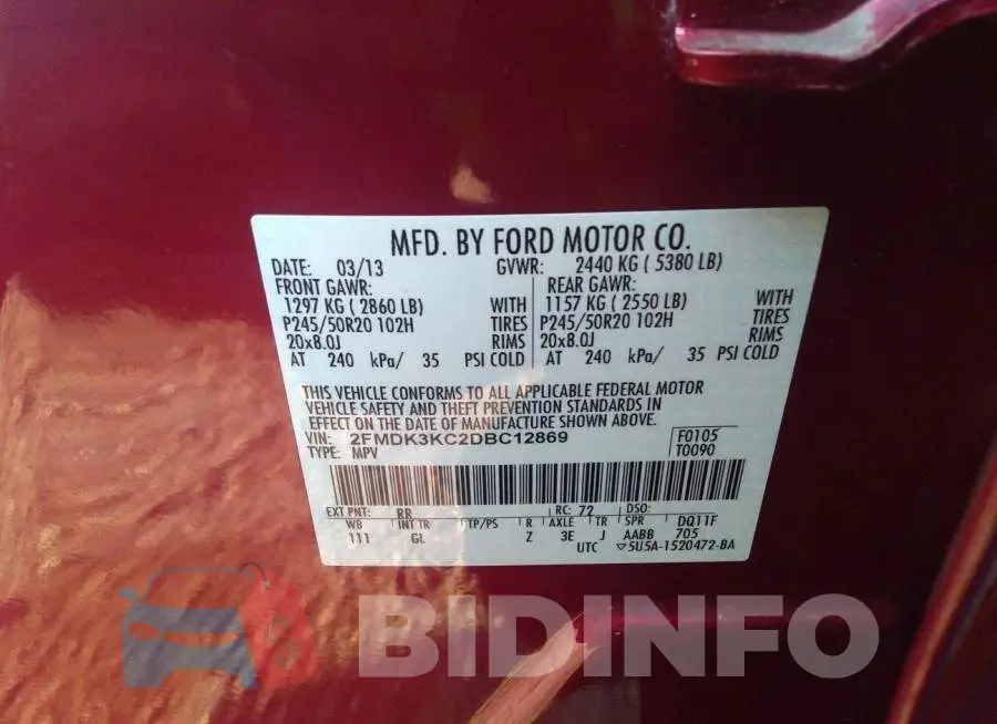 2FMDK3KC2DBC12869 Photo# 9