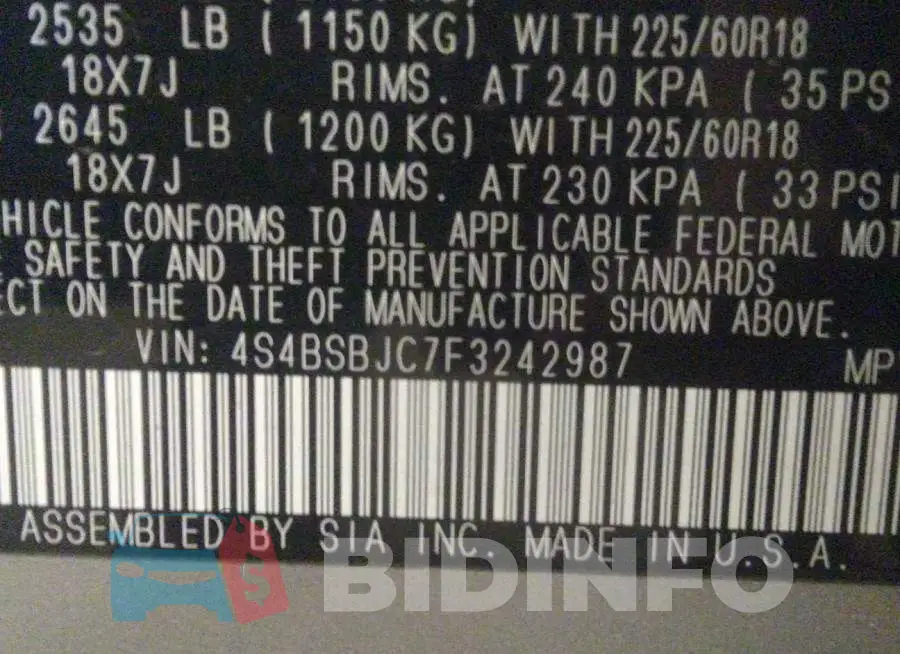 4S4BSBJC7F3242987 Photo# 9