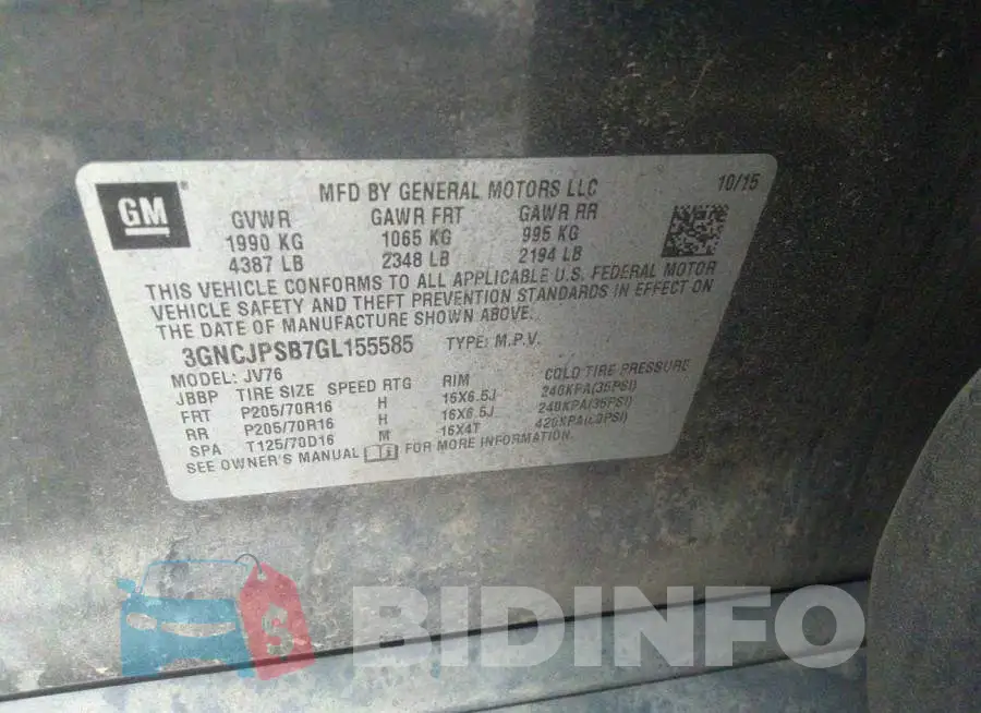 3GNCJPSB7GL155585 Photo# 9