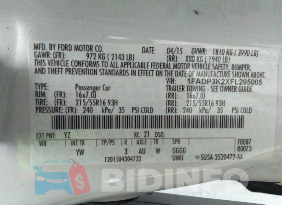 1FADP3K2XFL295005 Photo# 9