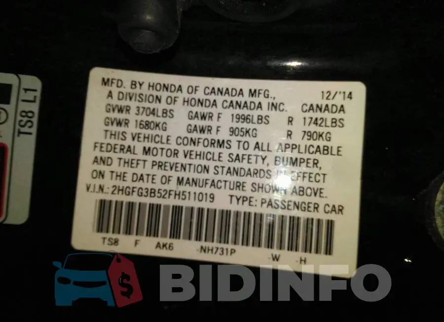 2HGFG3B52FH511019 Photo# 9