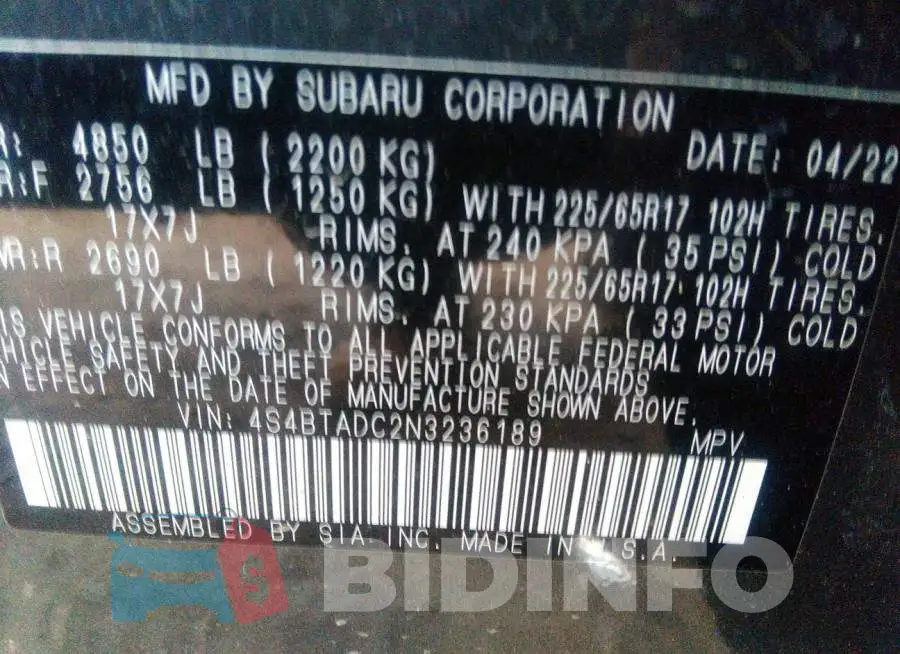 4S4BTADC2N3236189 Photo# 9