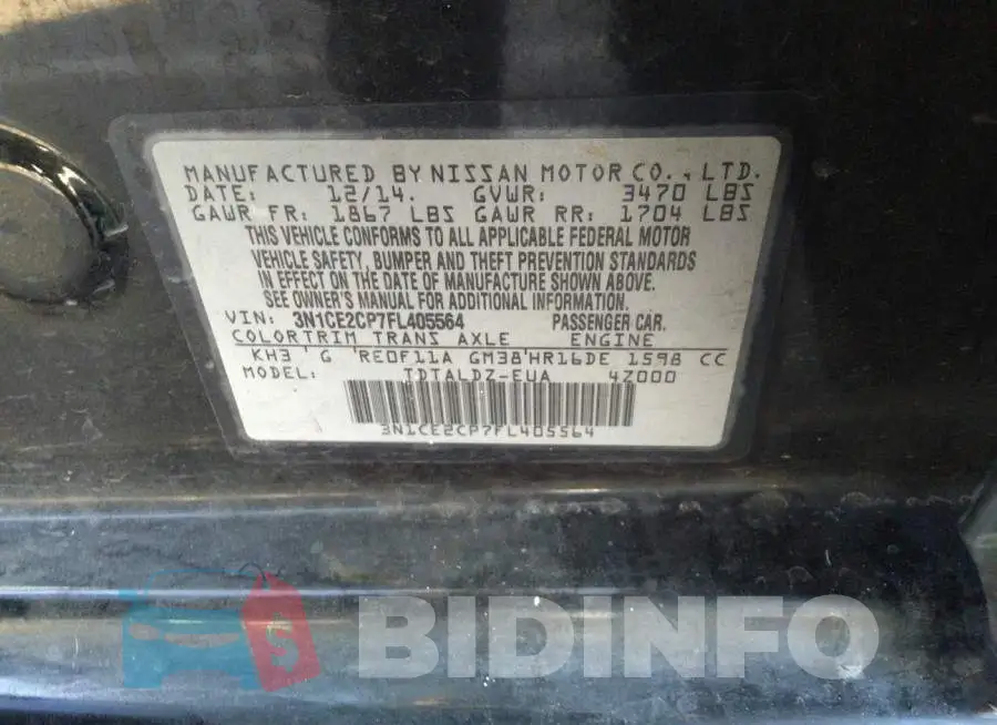 3N1CE2CP7FL405564 Photo# 9