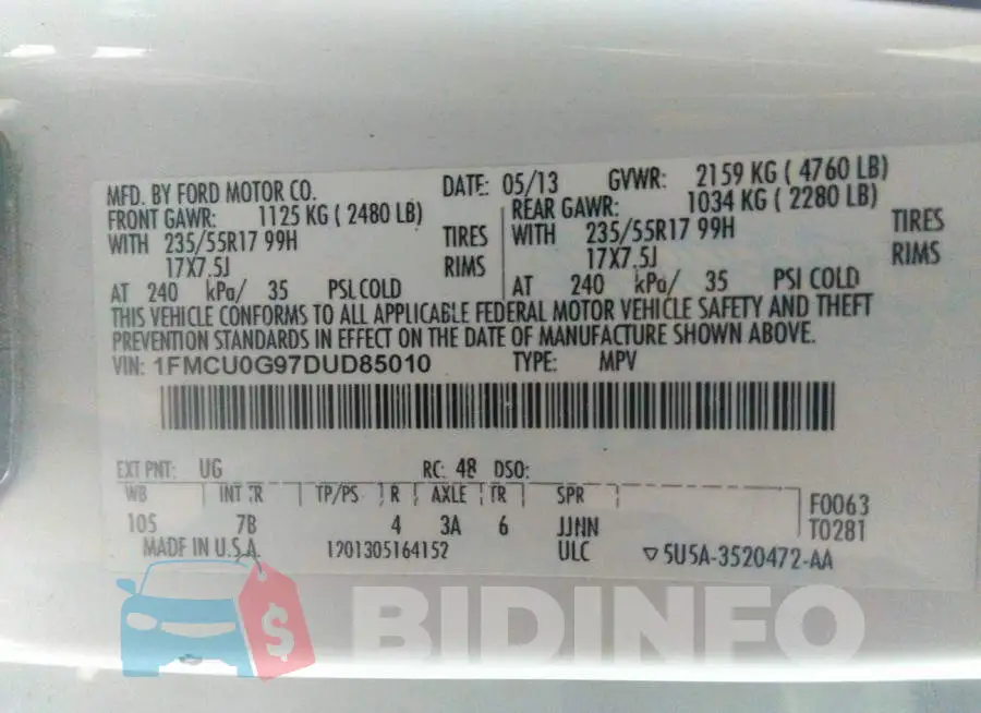 1FMCU0G97DUD85010 Photo# 9