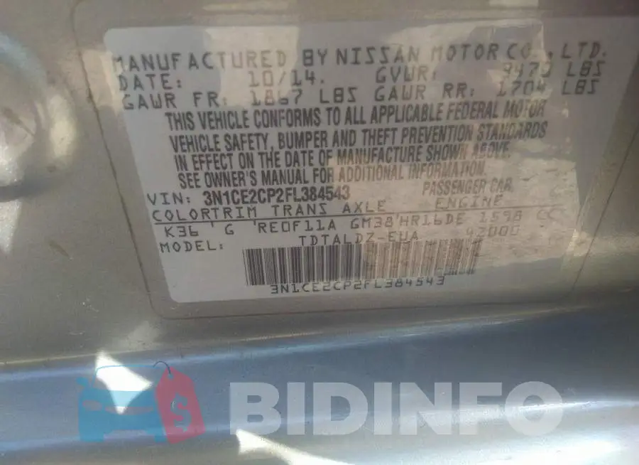 3N1CE2CP2FL384543 Photo# 9