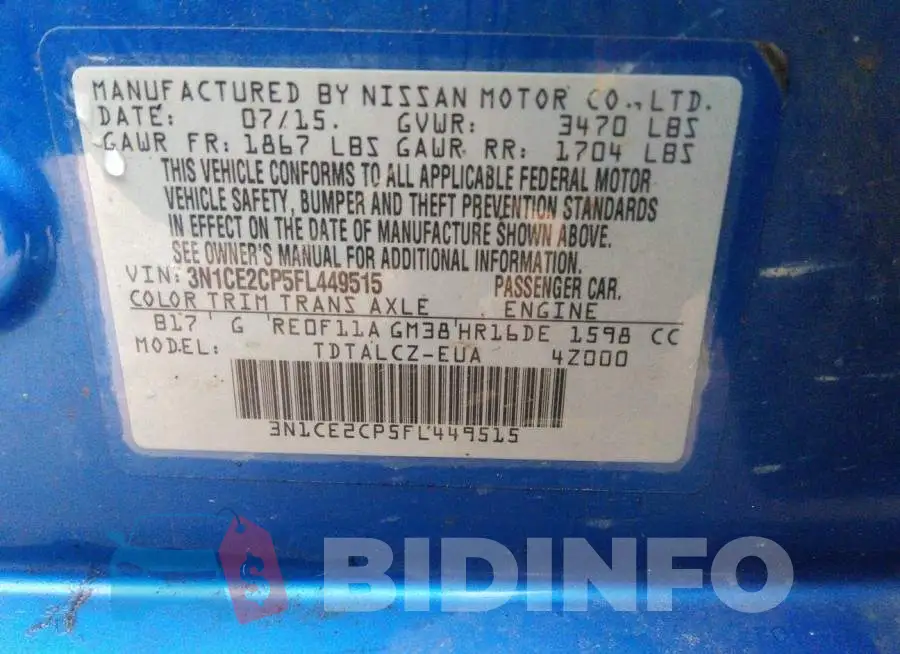 3N1CE2CP5FL449515 Photo# 9