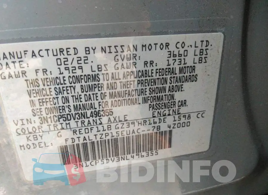3N1CP5DV3NL496355 Photo# 9