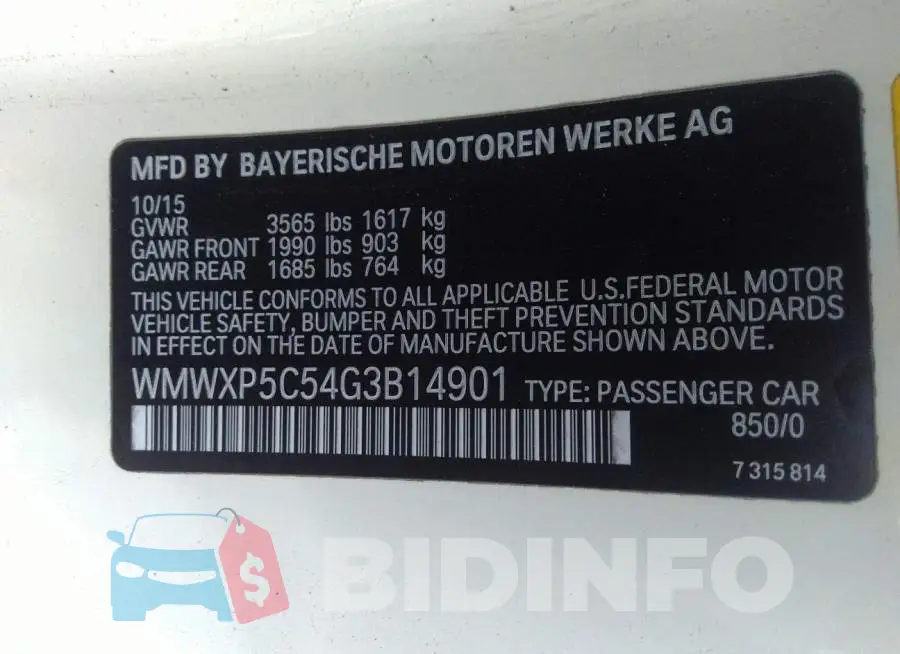 WMWXP5C54G3B14901 Photo# 9
