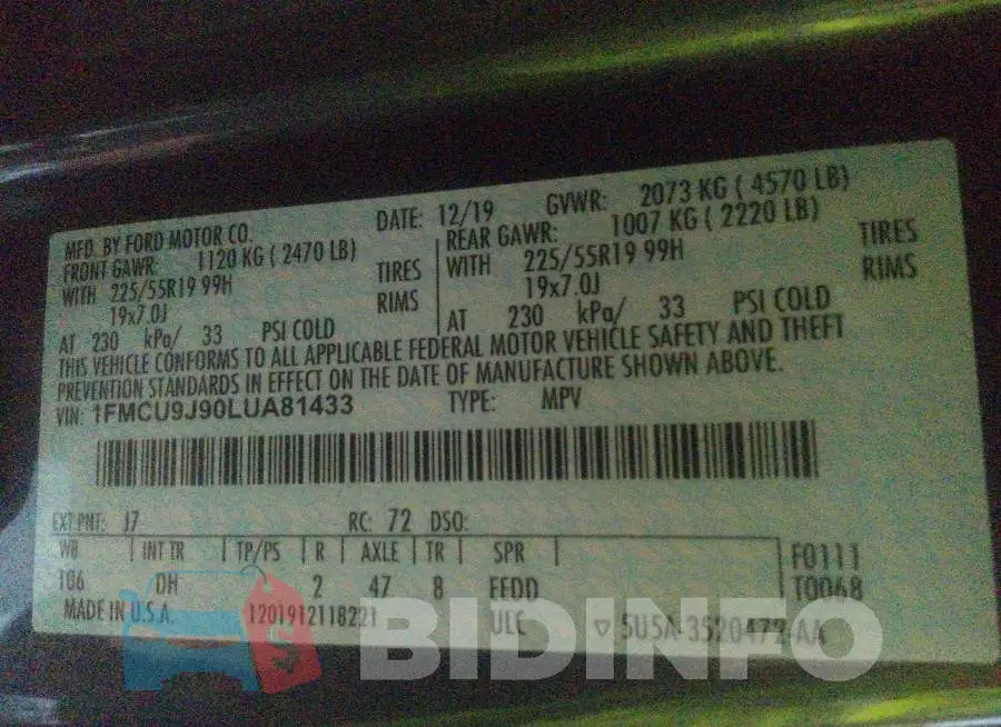 1FMCU9J90LUA81433 Photo# 9