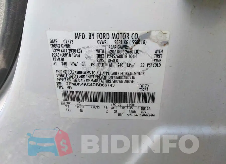 2FMDK4KC4DBB66743 Photo# 9