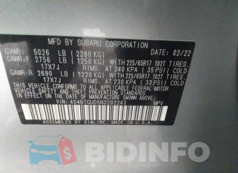 4S4BTGUD5N3202243 Photo# 9