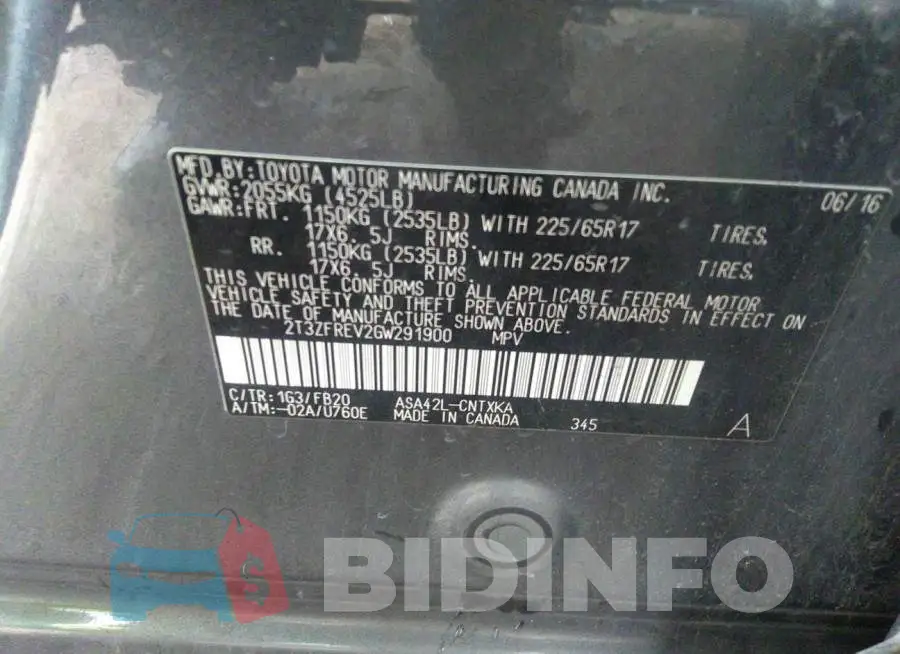 2T3ZFREV2GW291900 Photo# 9