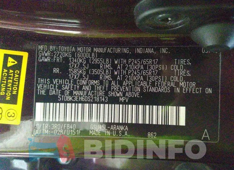 5TDBK3EH6DS218143 Photo# 9