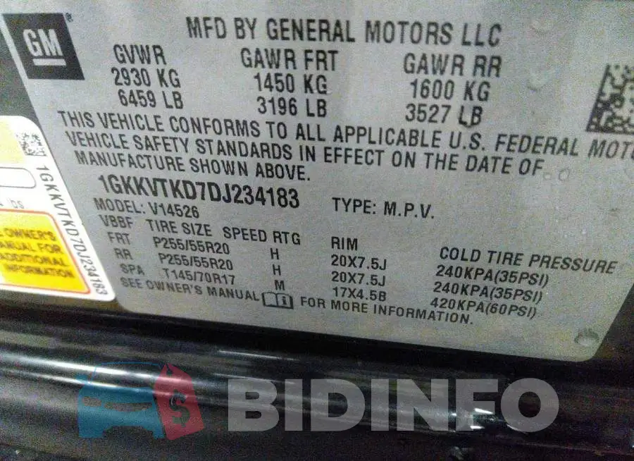 1GKKVTKD7DJ234183 Photo# 9