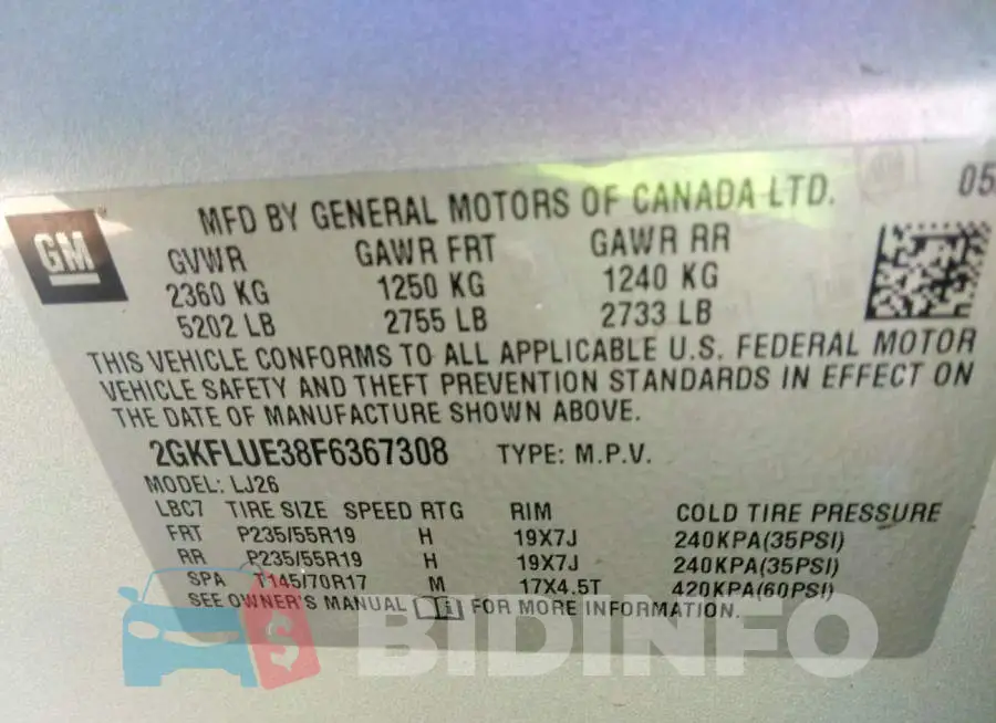 2GKFLUE38F6367308 Photo# 9