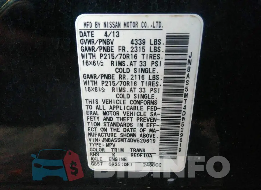 JN8AS5MT4DW529619 Photo# 9