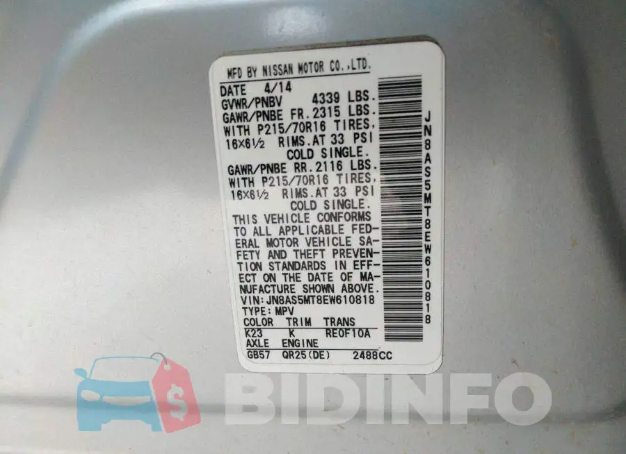 JN8AS5MT8EW610818 Photo# 9