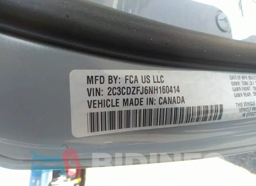 2C3CDZFJ6NH160414 Photo# 9