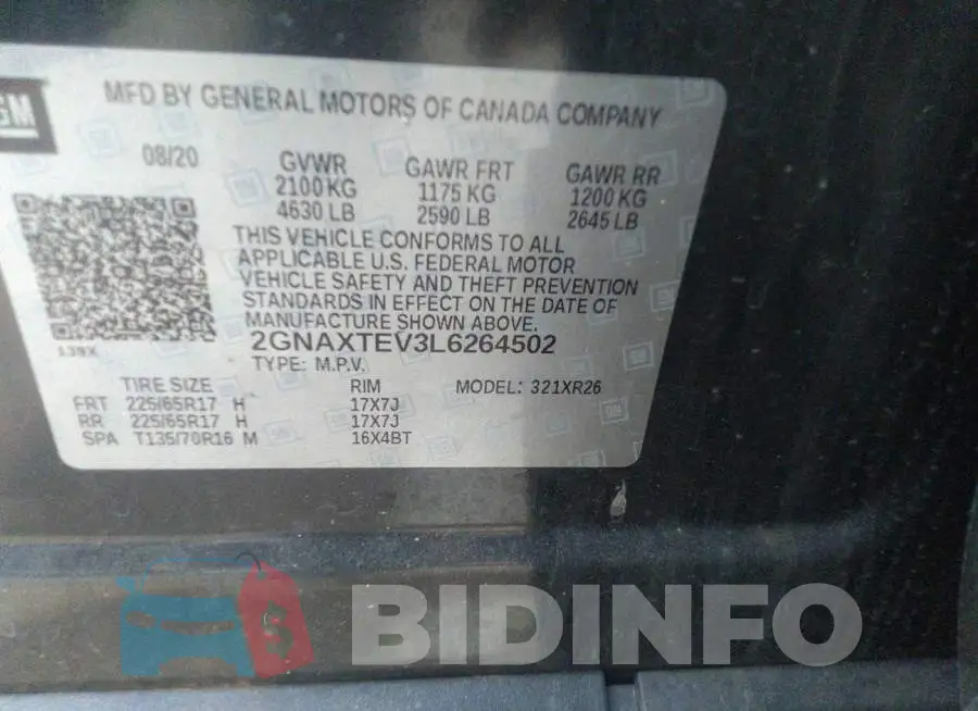 2GNAXTEV3L6264502 Photo# 9