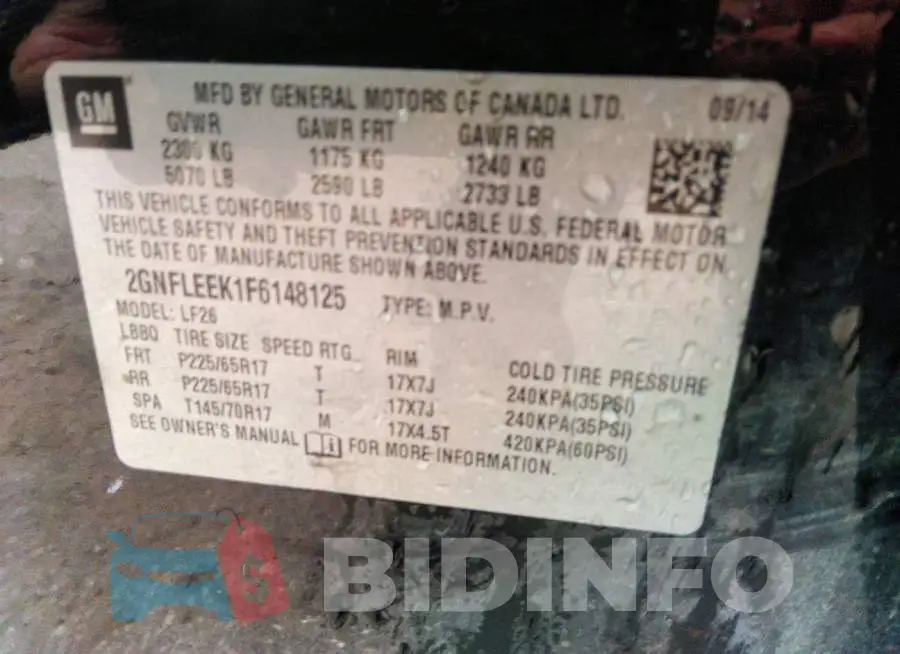 2GNFLEEK1F6148125 Photo# 9
