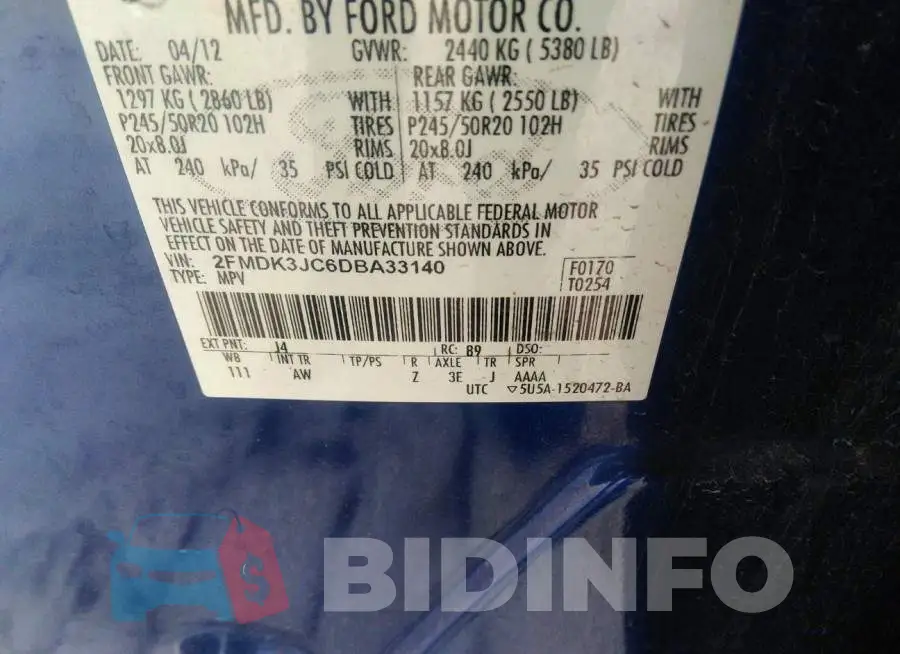 2FMDK3JC6DBA33140 Photo# 9