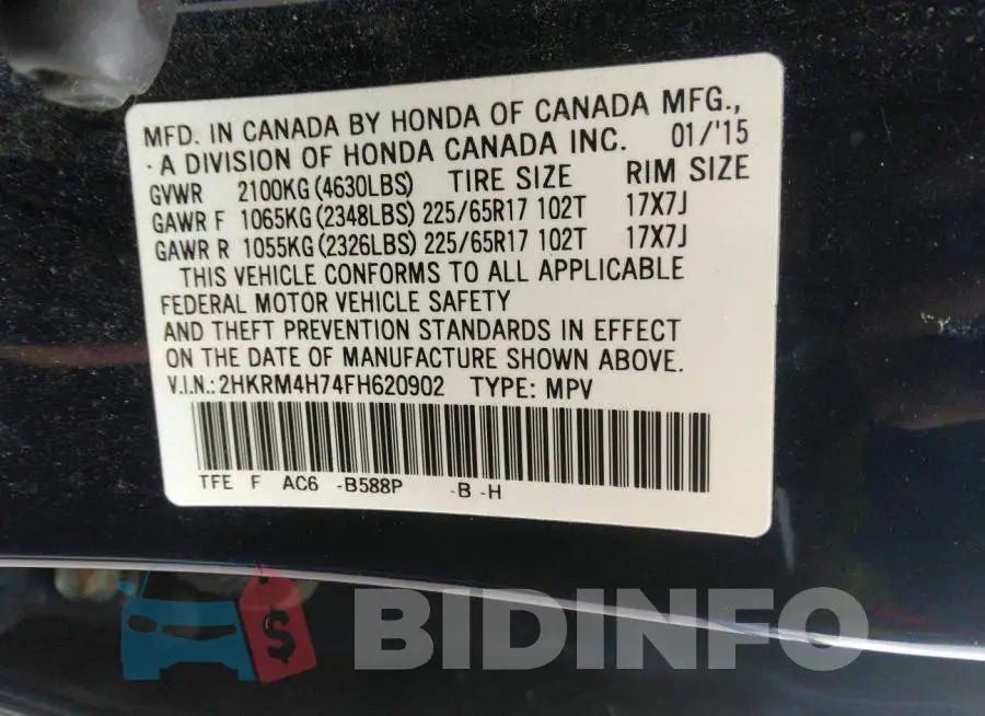 2HKRM4H74FH620902 Photo# 9