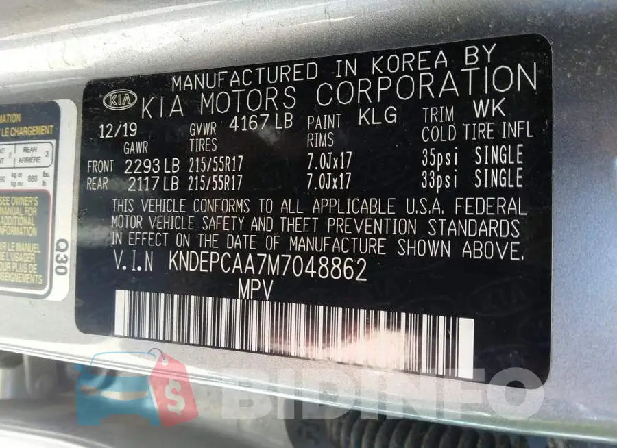 KNDEPCAA7M7048862 Photo# 9