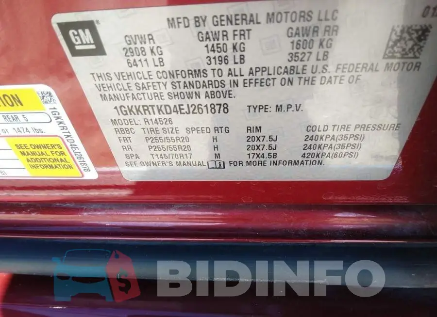 1GKKRTKD4EJ261878 Photo# 8