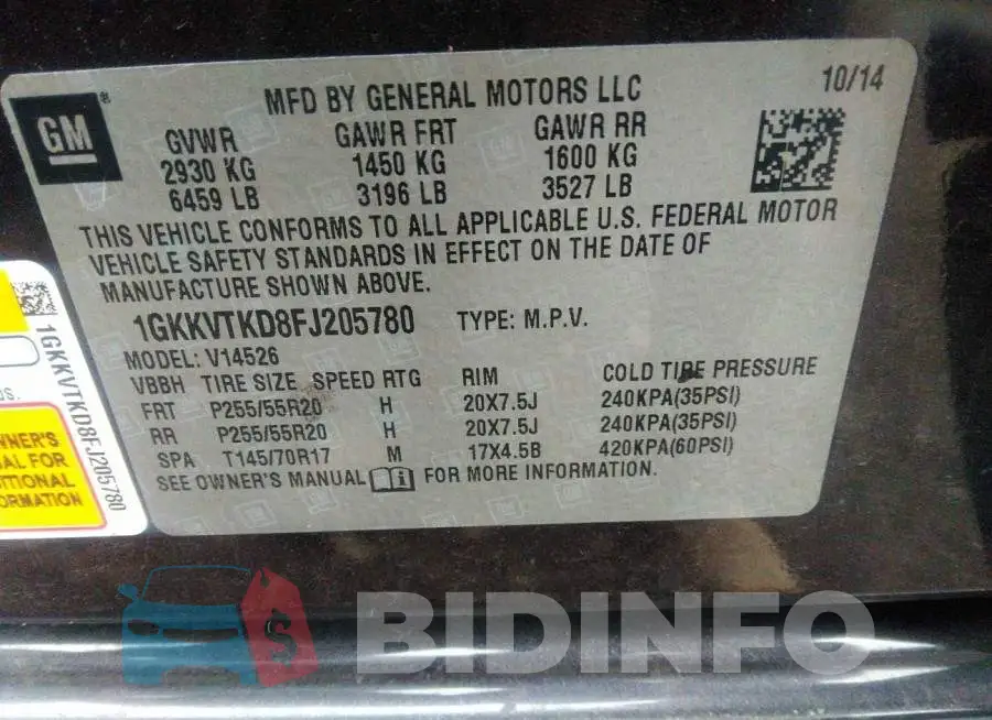 1GKKVTKD8FJ205780 Photo# 9