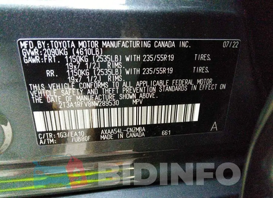 2T3A1RFV8NW289530 Photo# 9