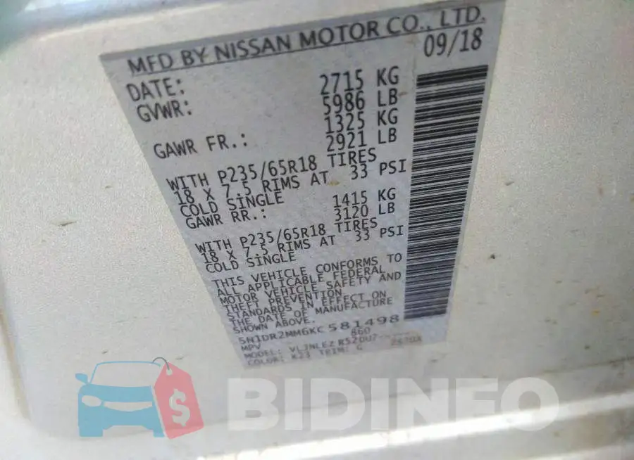 5N1DR2MM6KC581498 Photo# 9