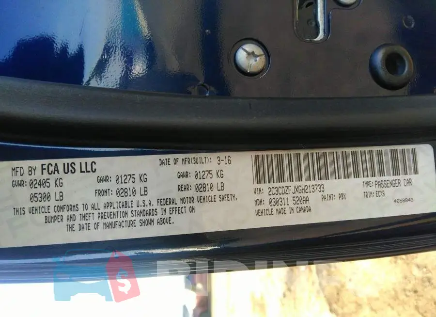 2C3CDZFJXGH213733 Photo# 9