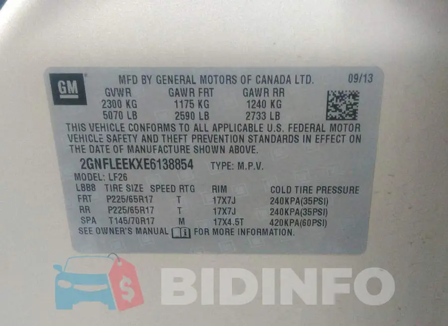 2GNFLEEKXE6138854 Photo# 9