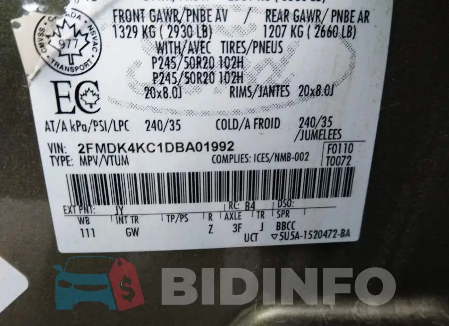 2FMDK4KC1DBA01992 Photo# 9