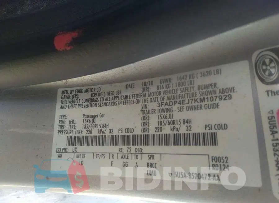 3FADP4EJ7KM107929 Photo# 9