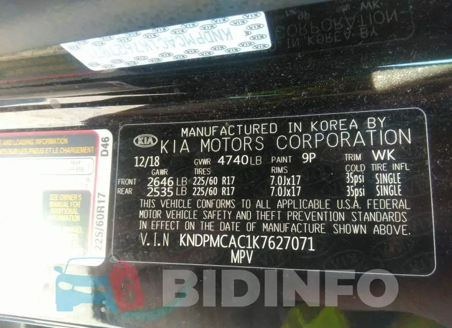KNDPMCAC1K7627071 Photo# 9