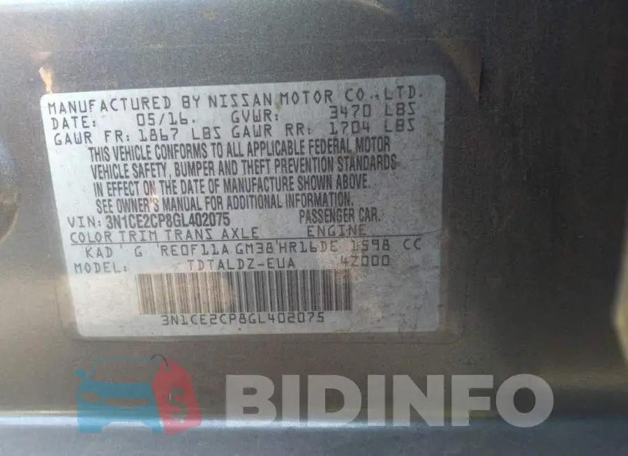 3N1CE2CP8GL402075 Photo# 9