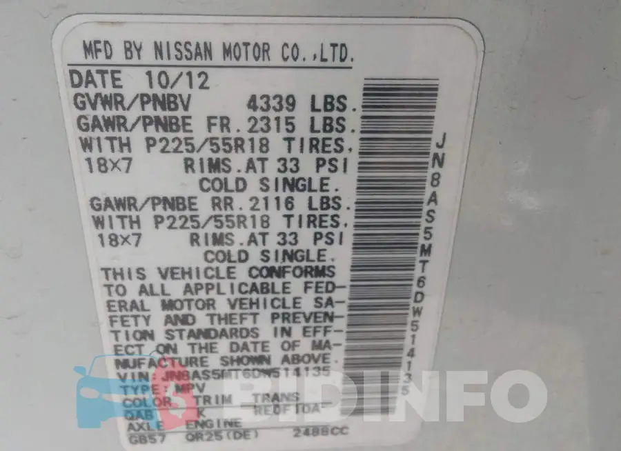 JN8AS5MT6DW514135 Photo# 9