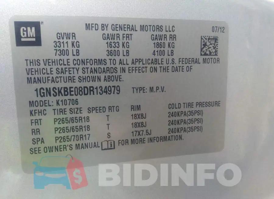 1GNSKBE08DR134979 Photo# 9